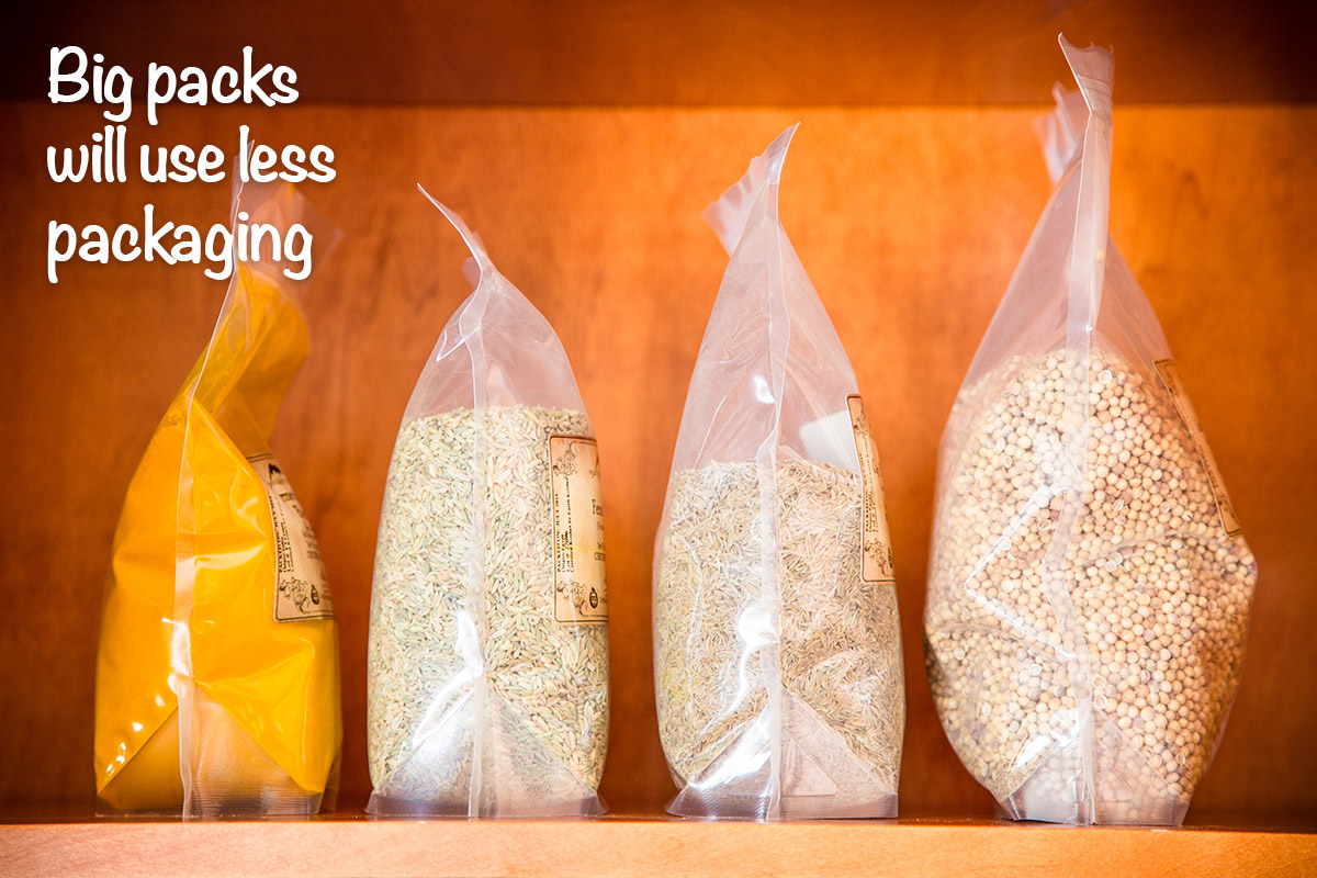 Buying your staple items in bulk will save on packaging (and money!)