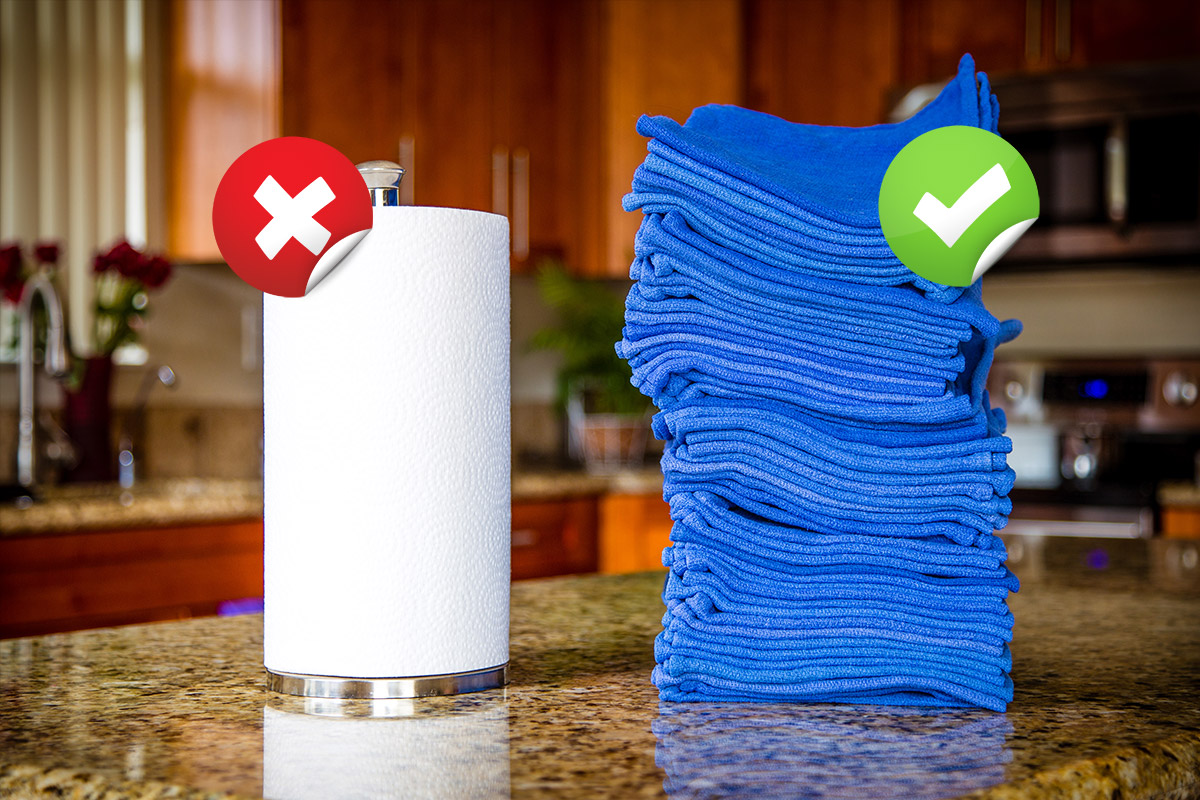 Replace paper towels with cloth to reduce waste